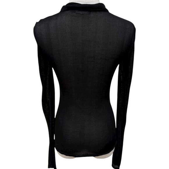 Good American Sheer Button-up Polo Shirt In Black - Picture 4 of 7